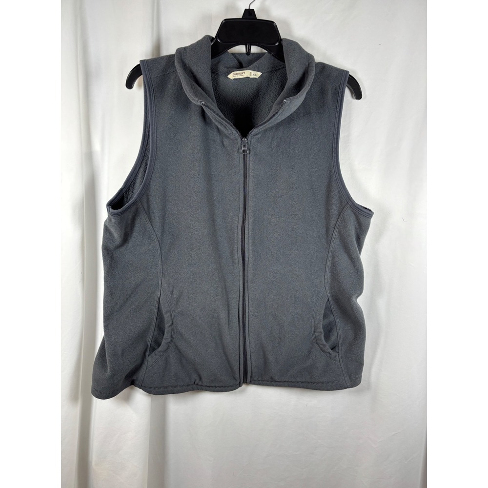 Old Navy Womens Gray Fleece Full Zip Stand Collar Vest XL Solid Casual Layering